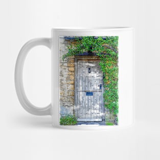 Old Grey Door Stone Wall With Green Vegetation Mug